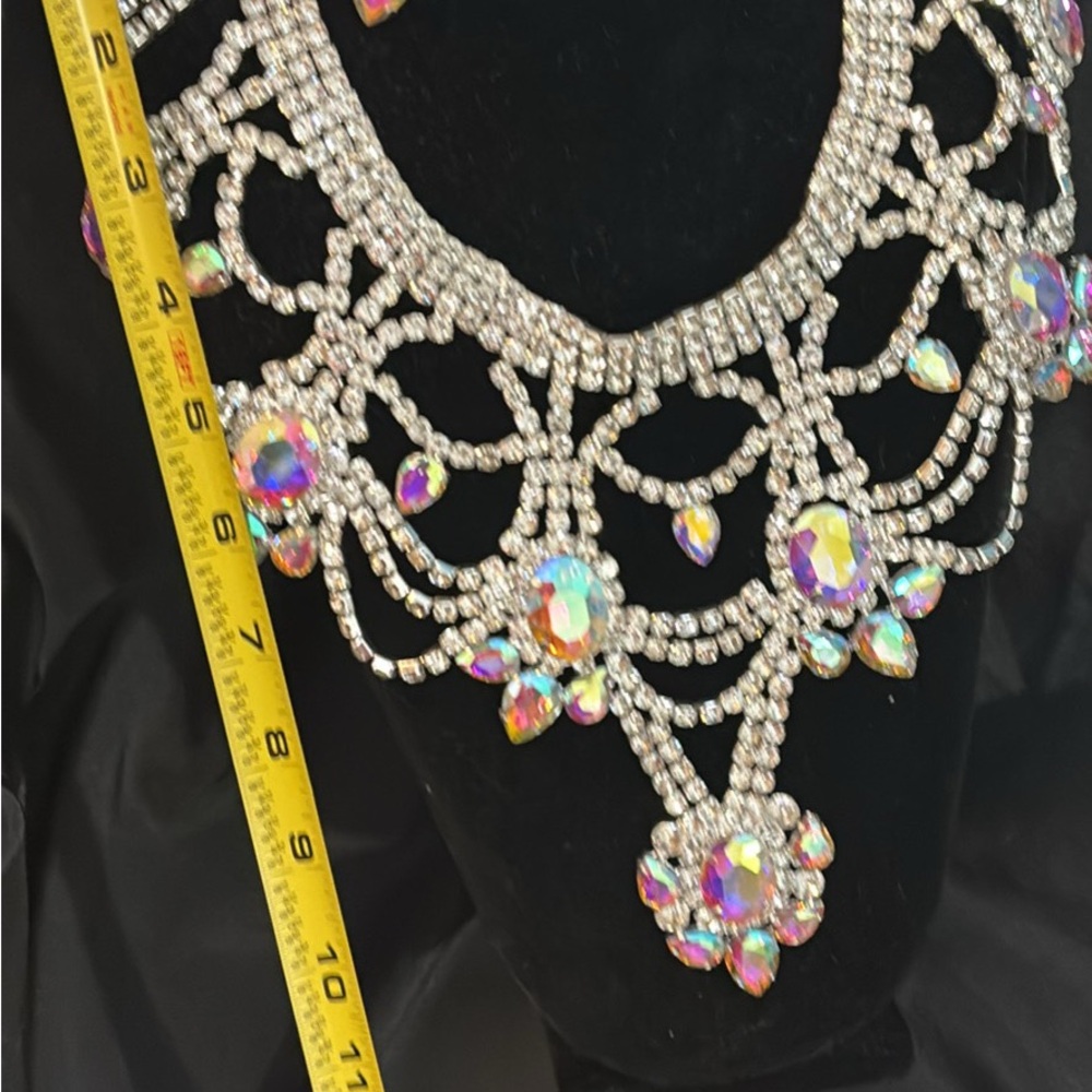 Elegant Silver and Iridescent Crystal Necklace set and ring